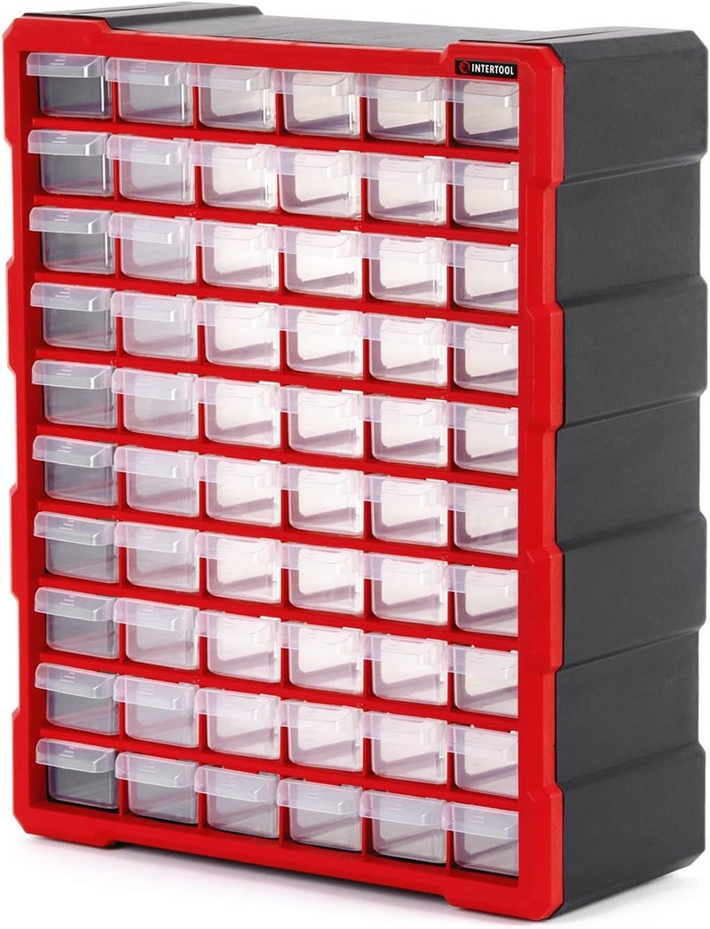 INTERTOOL Small Parts Organizer for Hardware & Screws | 60 Removable Bins with Dividers | Wall Mount or Desktop Craft & Lego Storage Cabinet | 19” x 15” x 7” BX08-4016 - Image 1